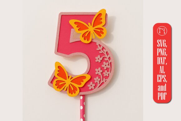 3D Butterfly Number 5 Topper SVG for Life Events And Celebrations