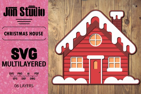 3D Christmas House Paper Cut SVG: A Festive Graphic Asset for Crafts and Local Branding