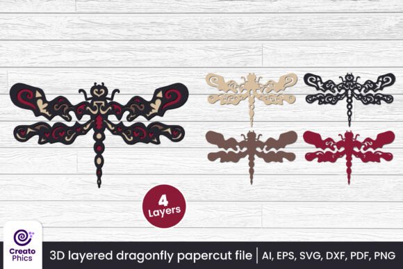 3D Layered Dragonfly Papercut File SVG: A Versatile Graphic Design Asset