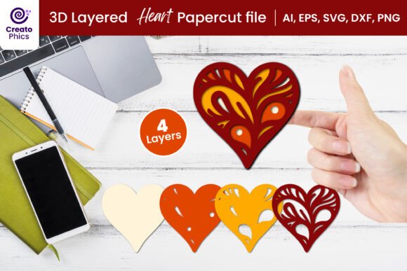 3D Layered Heart SVG for Valentine's Day Crafts