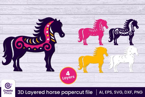 3D Layered Horse Papercut SVG for Ornaments & Crafts