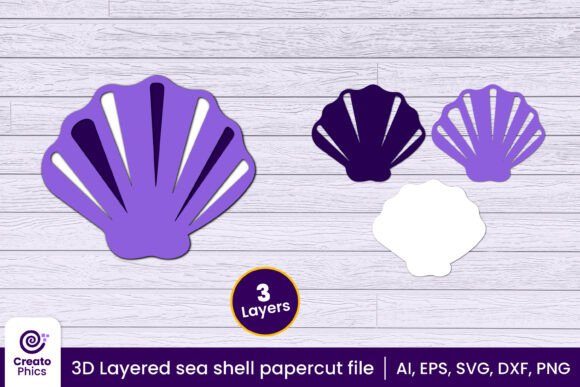 3D Layered Sea Shell Papercut SVG for Crafts and Graphics