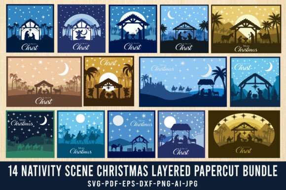3D Nativity Scene SVG for Shadow Box Marketing Designs
