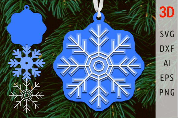 3D SVG Snowflake Ornament for Winter Designs