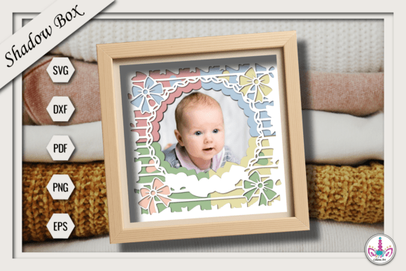 Baby Photo Frame Shadow Box with Bows 3D SVG for Editorial Use