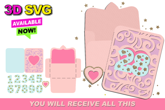 Birthday Card and Envelope 3D SVG for Crafts and Graphics