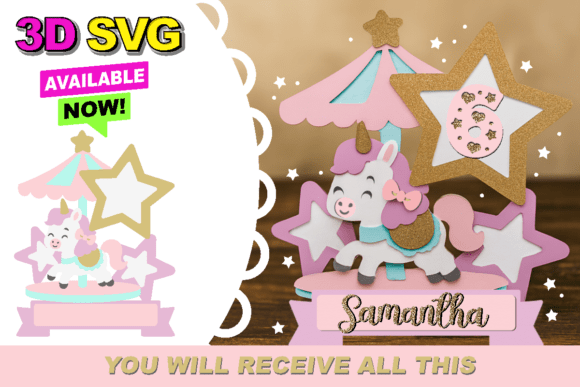 Carousel Cake Topper 3D SVG: A Design Asset for Birthday Branding