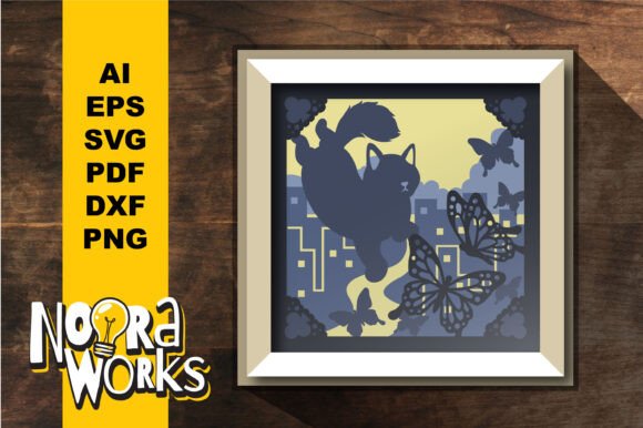 Cat and Butterflies Layered Papercut – A 3D SVG for Shadow Box Enthusiasts