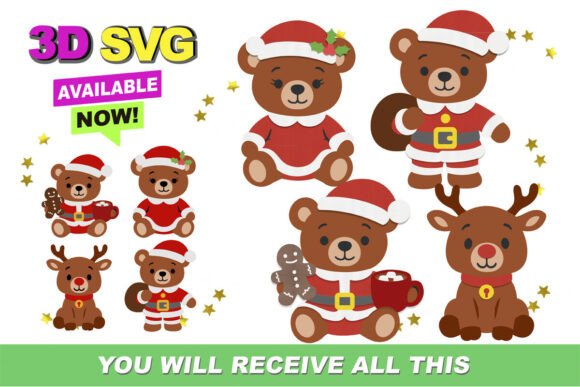 Christmas Bear Elements 3D SVG and PNG: A Festive Graphic Design Asset for Crafts
