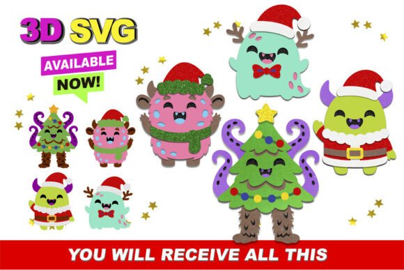Christmas Monsters 3D SVG: A Festive Graphic Design Asset Review