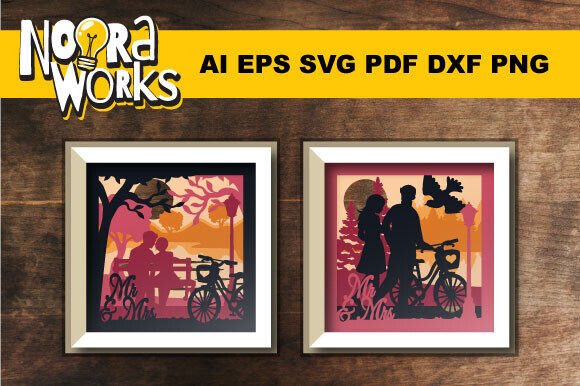 Couple Paper Cut Shadow Box - 3D SVG for Editorial Design
