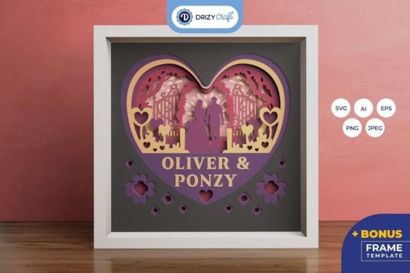 Couple Wedding with Shape Heart 3D SVG for Shadow Box Crafts