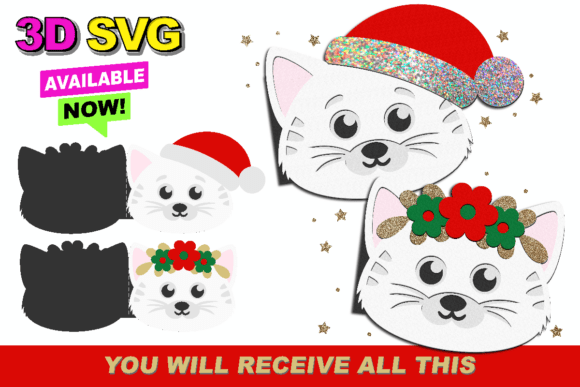 Cute Cat Christmas Card 3D SVG: A Holiday Design Asset for Content Creators