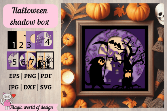 Halloween Shadow Box Template SVG: A Spooky 3D Design Asset for Seasonal Projects