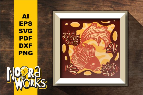 Koi Fish and Lotus Flowers Layered Cut for 3D Shadow Box Design