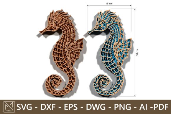 Layered 3D Seahorse SVG Wall Decor for Laser Cutting Projects