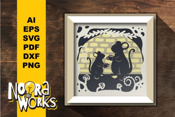 Mouse Tea Party Time Layered Papercut for 3D Shadow Box Branding