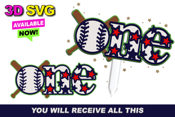 One Baseball Cake Topper 3D SVG for Crafts and Graphics