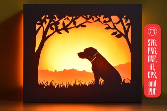 Paper Cut Dog Shadow Box SVG for Laser Cutting Wall Decor