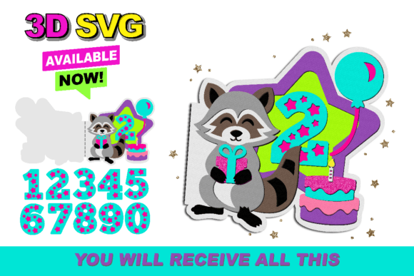 Raccon Card 3D SVG: A Festive Design Asset for Birthday Branding