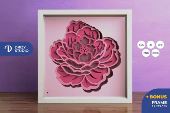 Stacked Peonies 3D Layered Paper Cut: A Versatile SVG for Shadow Boxes