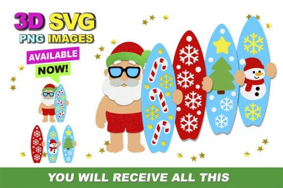 Summer Santa Claus 3D SVG and Clipart for Crafts & Graphics