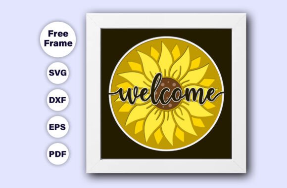 Sunflower Welcome Shadow Box 3D SVG for Creative Projects