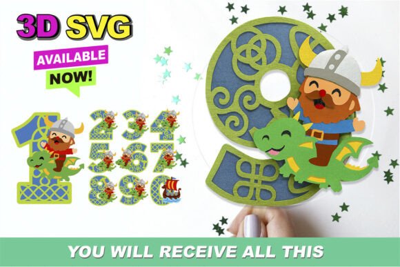 Viking Numbers 3D SVG for Birthday Designs